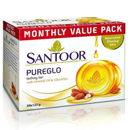 Santoor Pureglo Bathing Bar With Almond oils (125g×3)