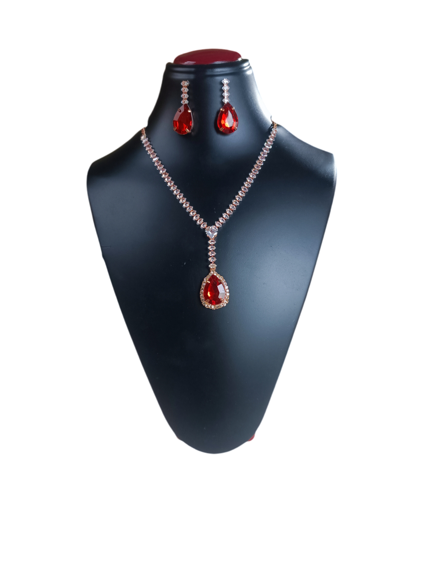 Red colour stone wedding necklace set