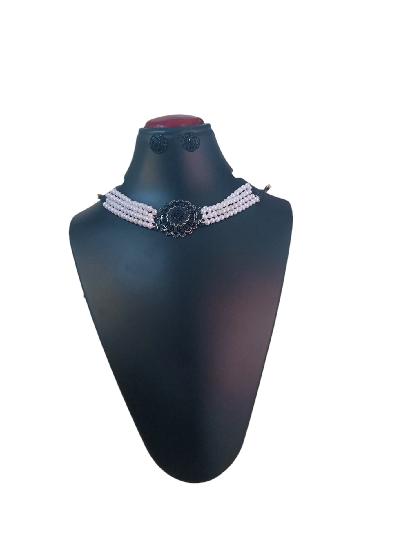 Oxidised pendent with moti mala necklace set