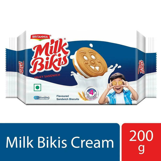 Britannia Milk Bikis Milk Sandwich Cream Biscuits  (200 gm)