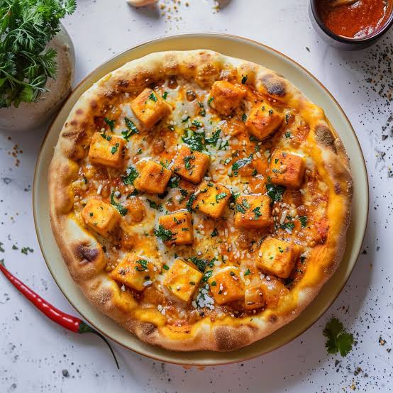 Paneer makhani pizza  (Medium 6 slices) [street and straw]
