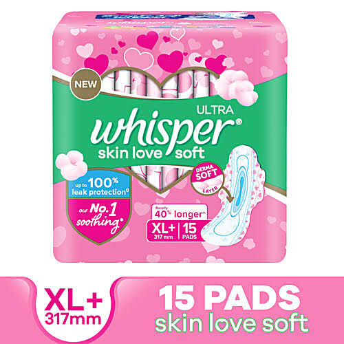 Whisper Ultra Skin Love Soft Sanitary Pads (15 Pads) [XL+]