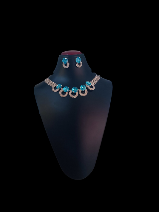Sky blue stone with AD necklace set