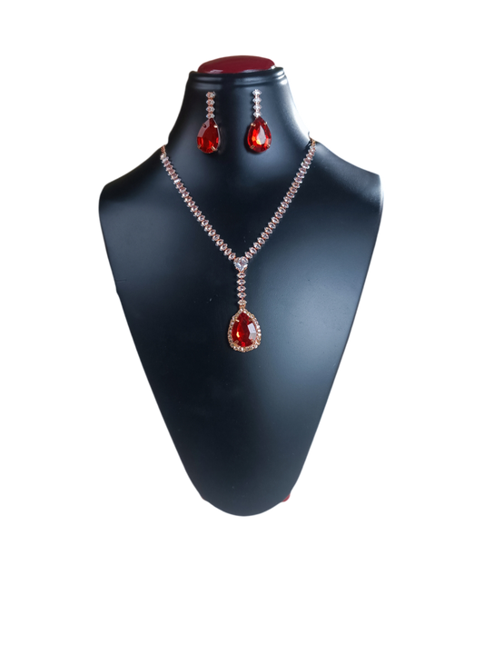 Red colour stone wedding necklace set