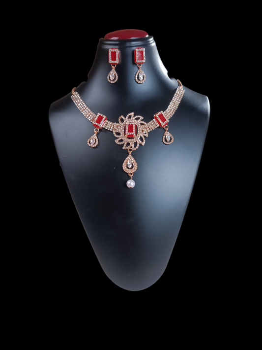 Red stone wedding necklace set