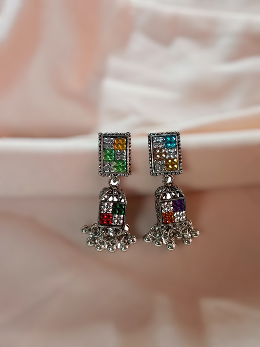 Multi colour stone oxidised earrings