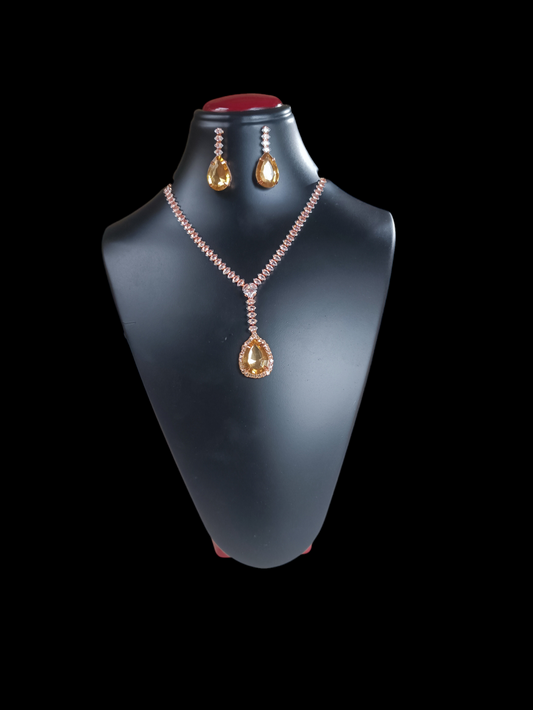 Golden colour stone wedding necklace set